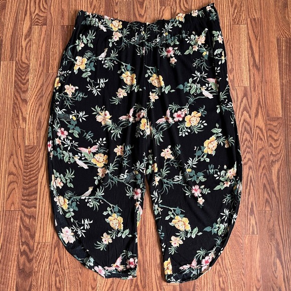 Divided H&M Women's Black‎ Floral Wide Slit Flowy Trousers Size 4XL - Picture 1 of 8